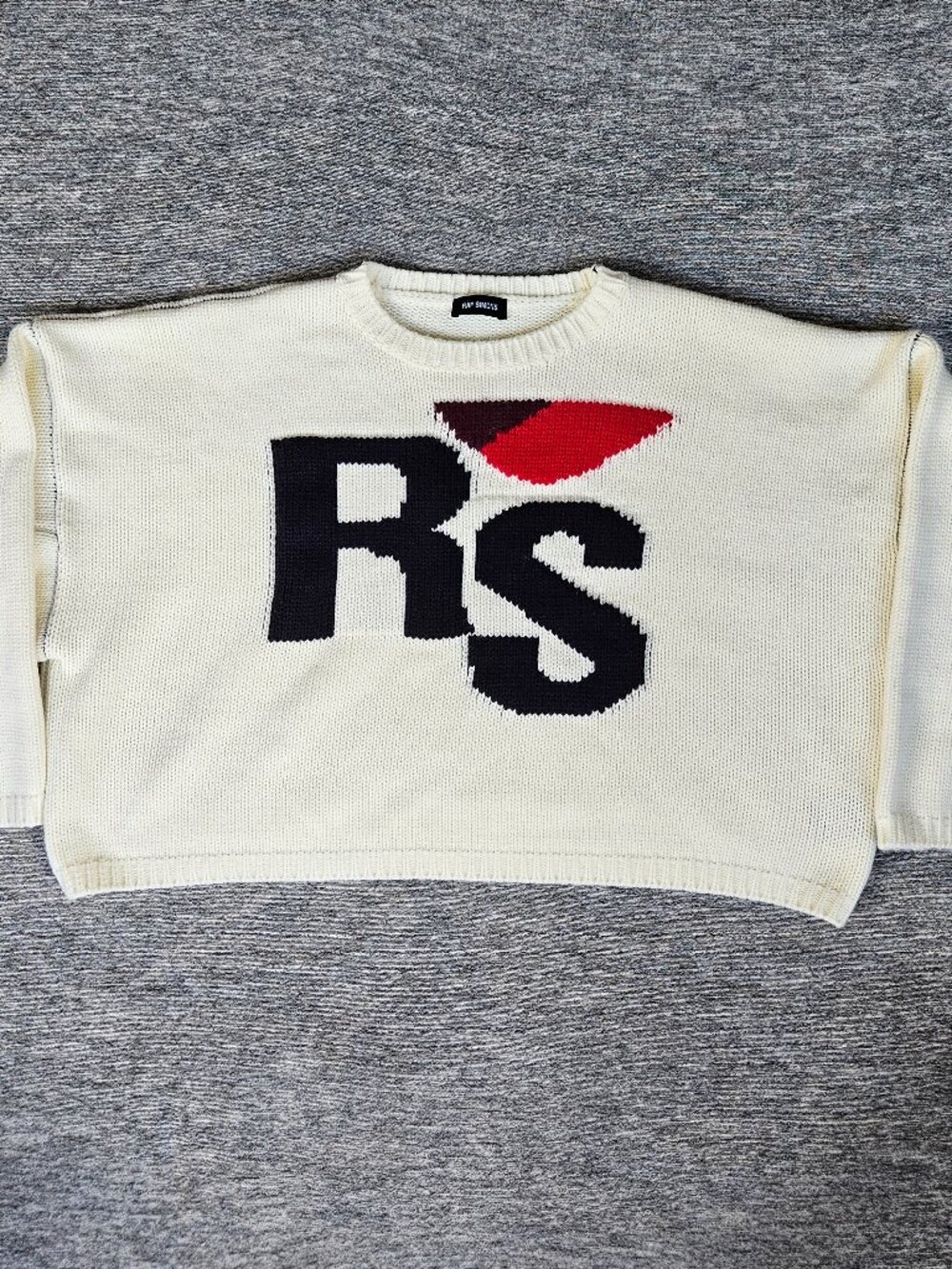 Raf Simons RS White Cream Sweater Size Medium 100% Virgin Wool Made in Italy EUC